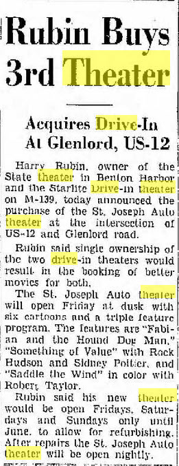 Auto Theatre - APRIL 26 1960 OWNERSHIP CHANGE
